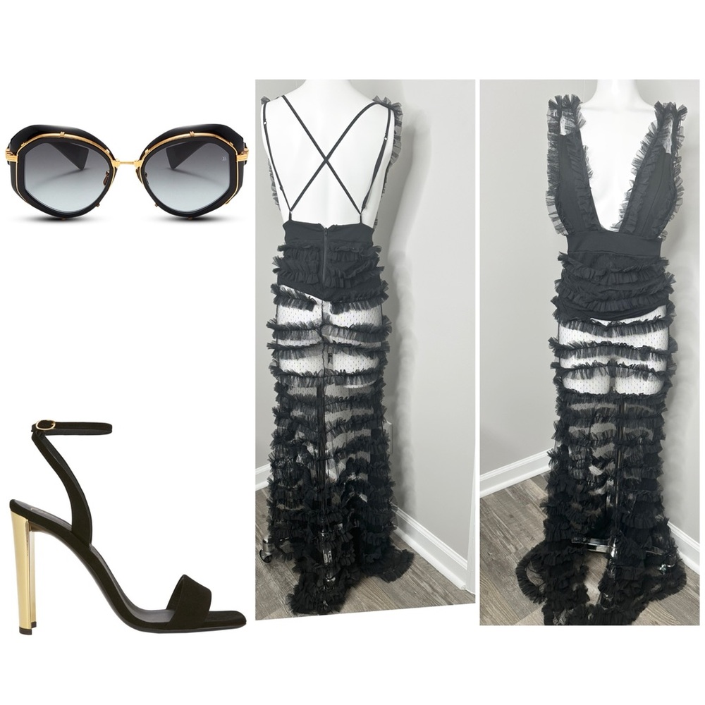 KIKIRIKI Elegant Black Ruffled lace Gown - PRELOVED-SMALL